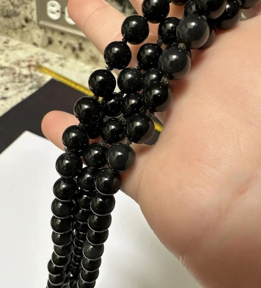 Women’s Long Vintage Glass Bead Beaded Black Costume Necklace Approx 37 Inch - Image 3