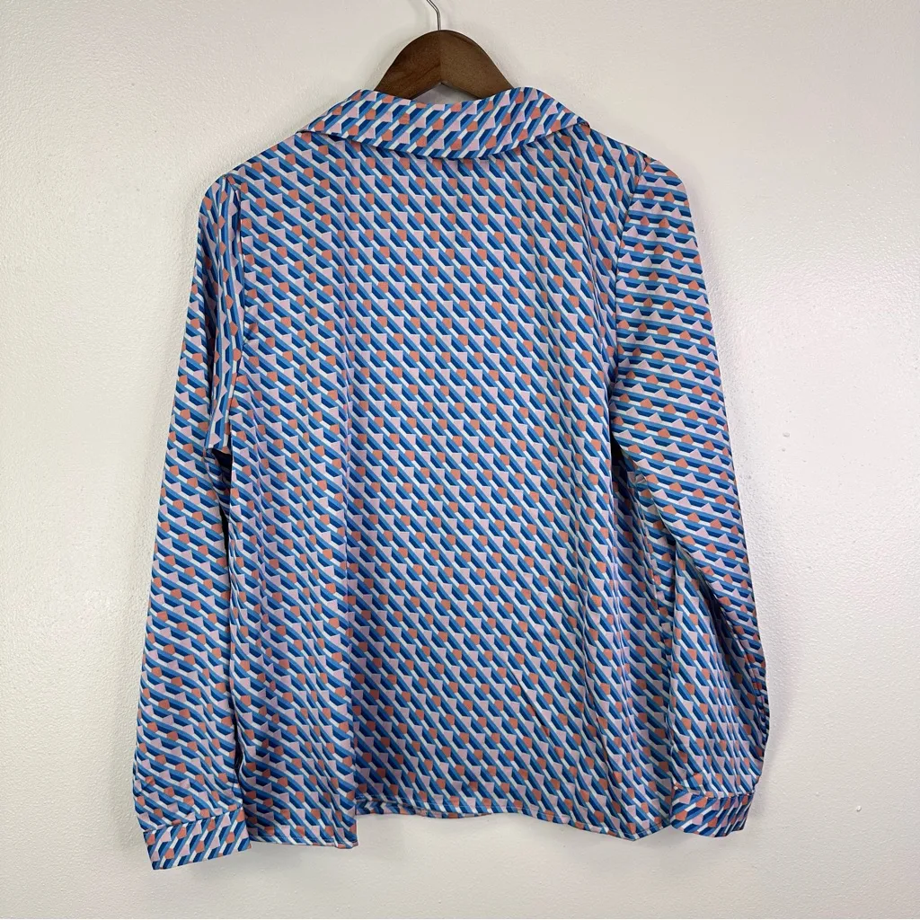 Anna Kay‎ Geometric Print Long Sleeve Button Up Pajama Top Blue Size L Size L - Image 8