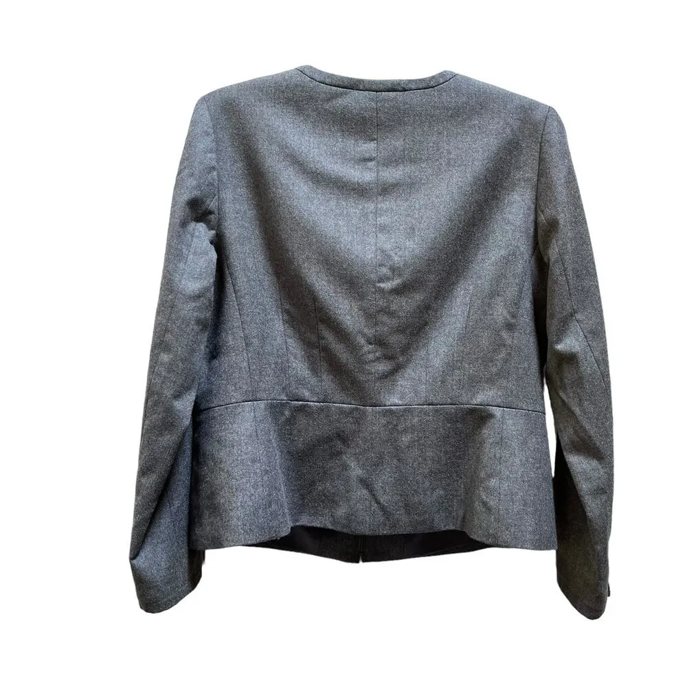 Talbots Gray Italian Flannel Wool Blend Zip Up Collarless Jacket Size 10 - Image 4