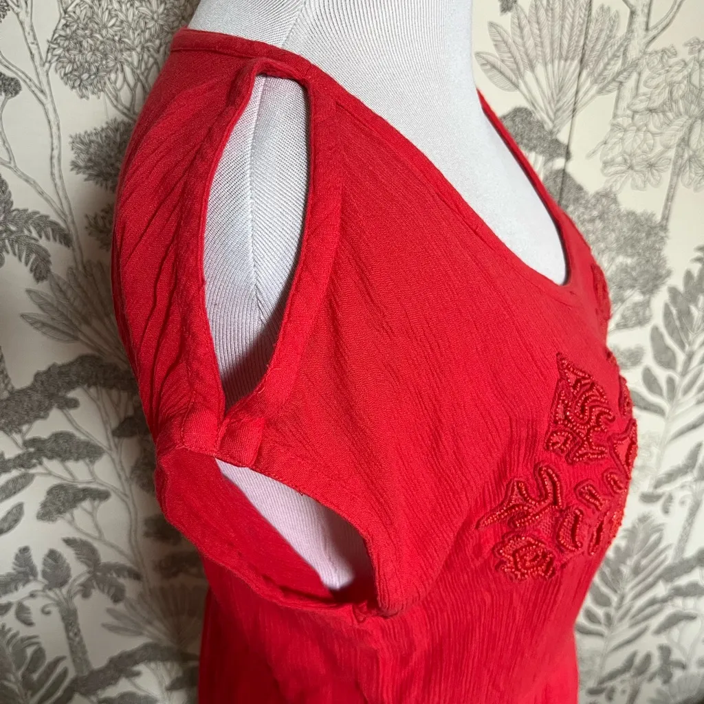 Kimchi Blue Anthropologie Scarlet Red Embroidered Dress Sz L - Image 3