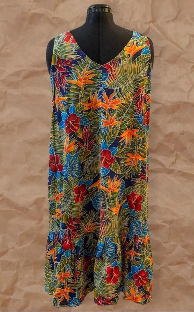 Vintage Blue Green Multicolor Hawaiian Sleeveless Midi Dress Size L - Image 14