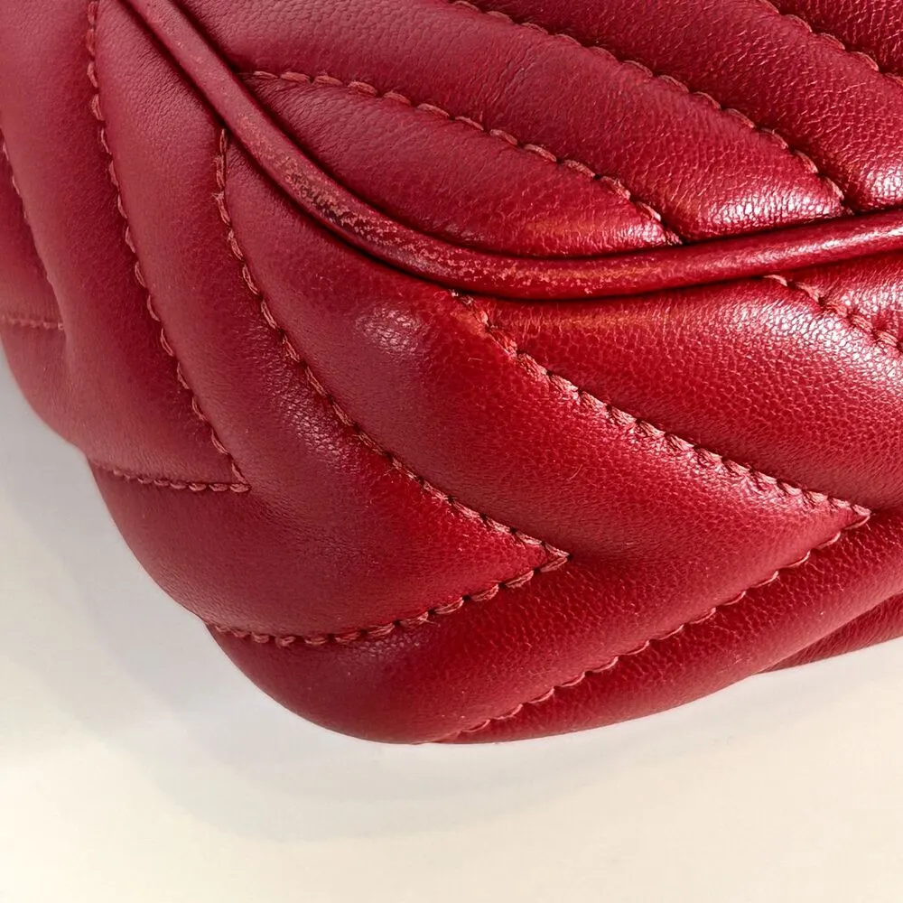 MICHAEL KORS Cherry Red Susannah Lock Messenger Crossbody Bag Purse ChevronQuilt - Image 13