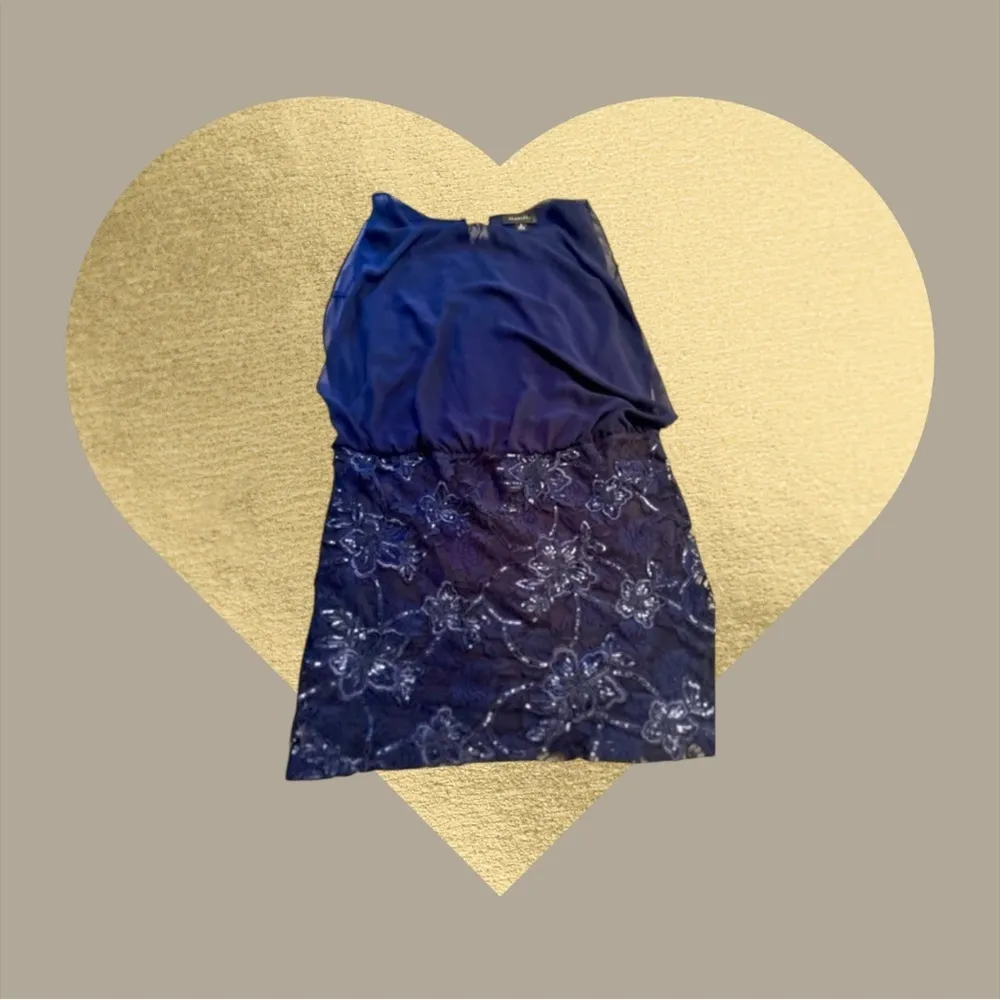 - SCARLETT -Chiffon Navy blue with sequins cocktail party Blouson Dress Size 16 - Image 2