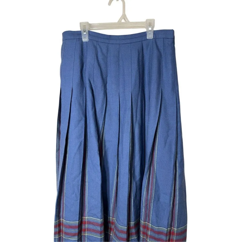 Vintage LL Bean Skirt Women’s Wool Midi Pleated Scotland Preppy Blue Size 16 - Image 2