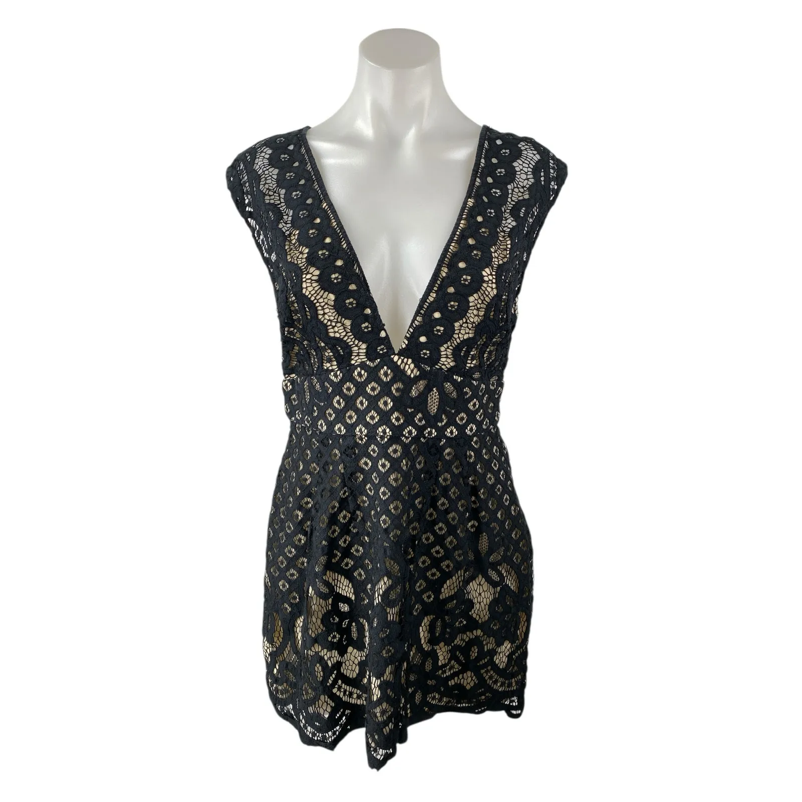 Free People One Million Lovers Black Lace Sleeveless V Neck A Line Mini Dress OS - Image 2