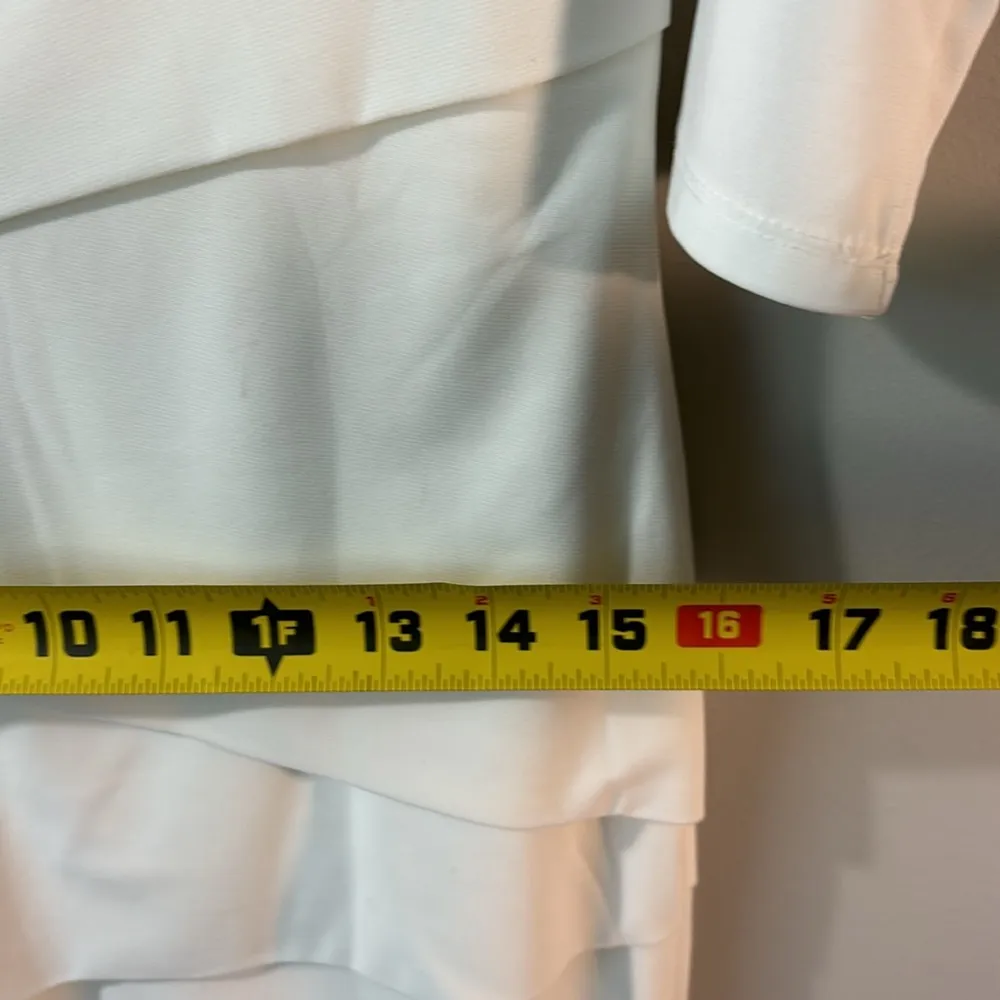 White House Black Market WHBM White 3/4 Sleeve Bodycon Draped top Dress Size 12 - Image 12