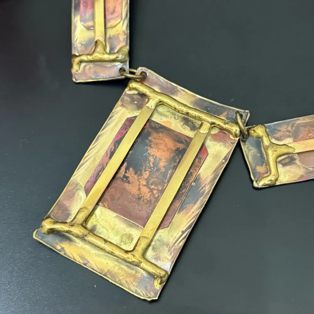 Unique Vintage Retro Modernist Handcrafted Artistic Mixed Metal Necklace 93g. - Image 13