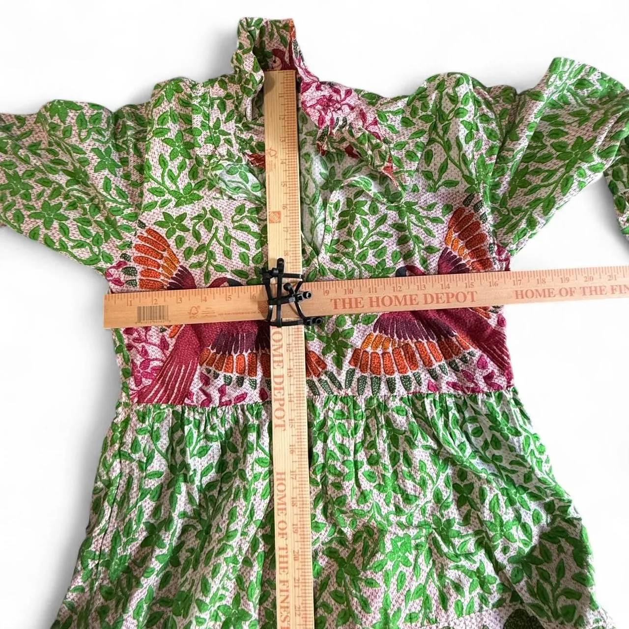 Be Boho Natural Wear Dress with Green Leaf and Parrot pattern Sz S - Image 7
