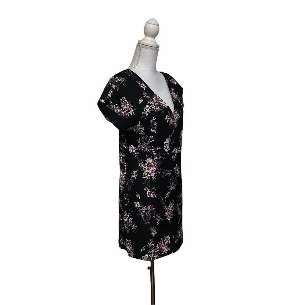 TP XS Black Floral Shift V Neck Mini Dress - Image 3