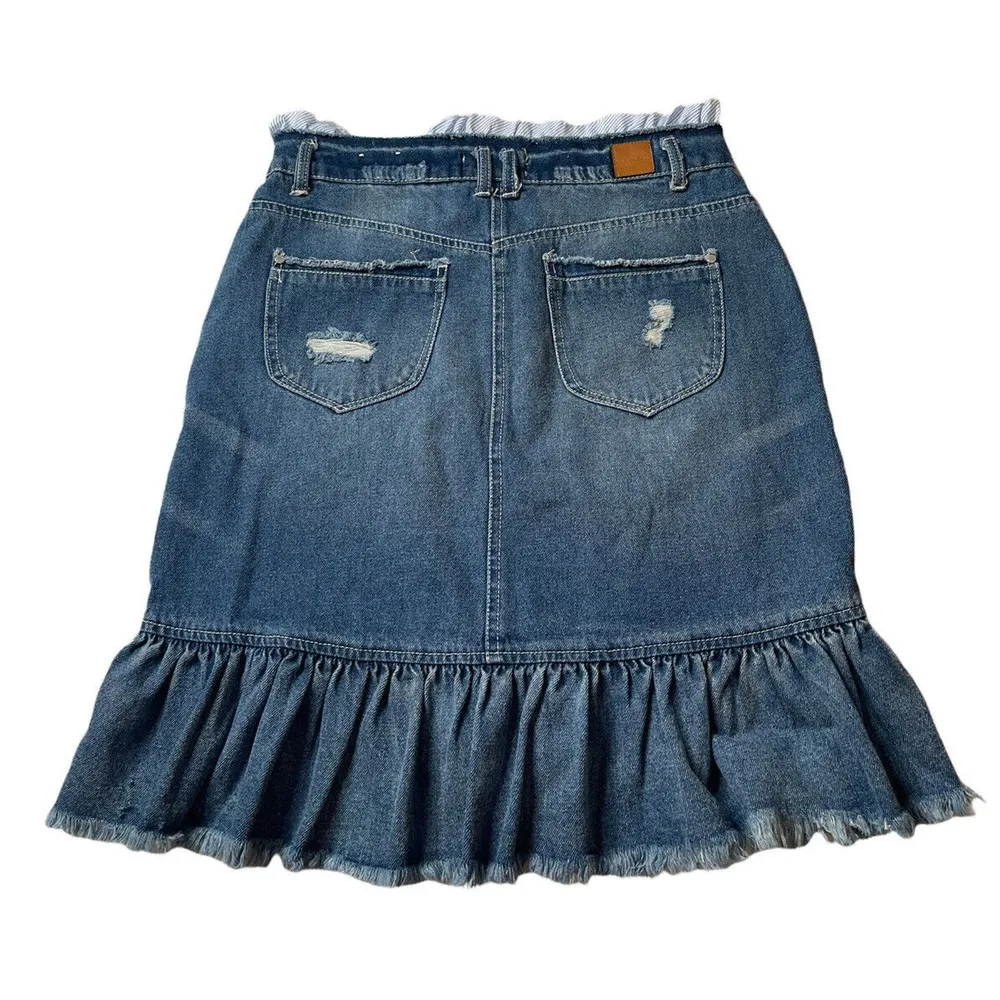 Juniors JOLT Distressed Ruffled Frayed Hem Layered Look Denim Jean Skirt Size 5 - Image 5