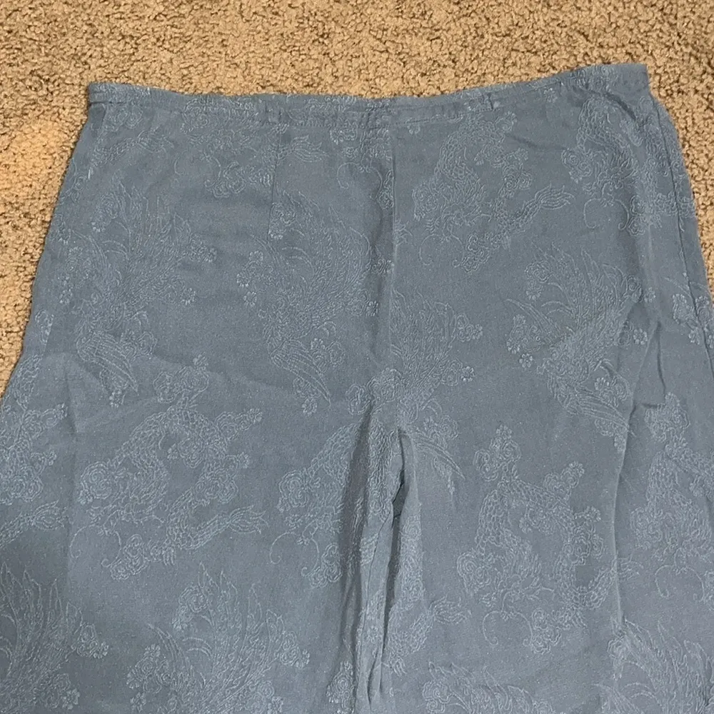 CITRON Silk Asian Floral Jacquard Wide Leg High‎ Waist Crop Palazzo Pant Blue S - Image 3