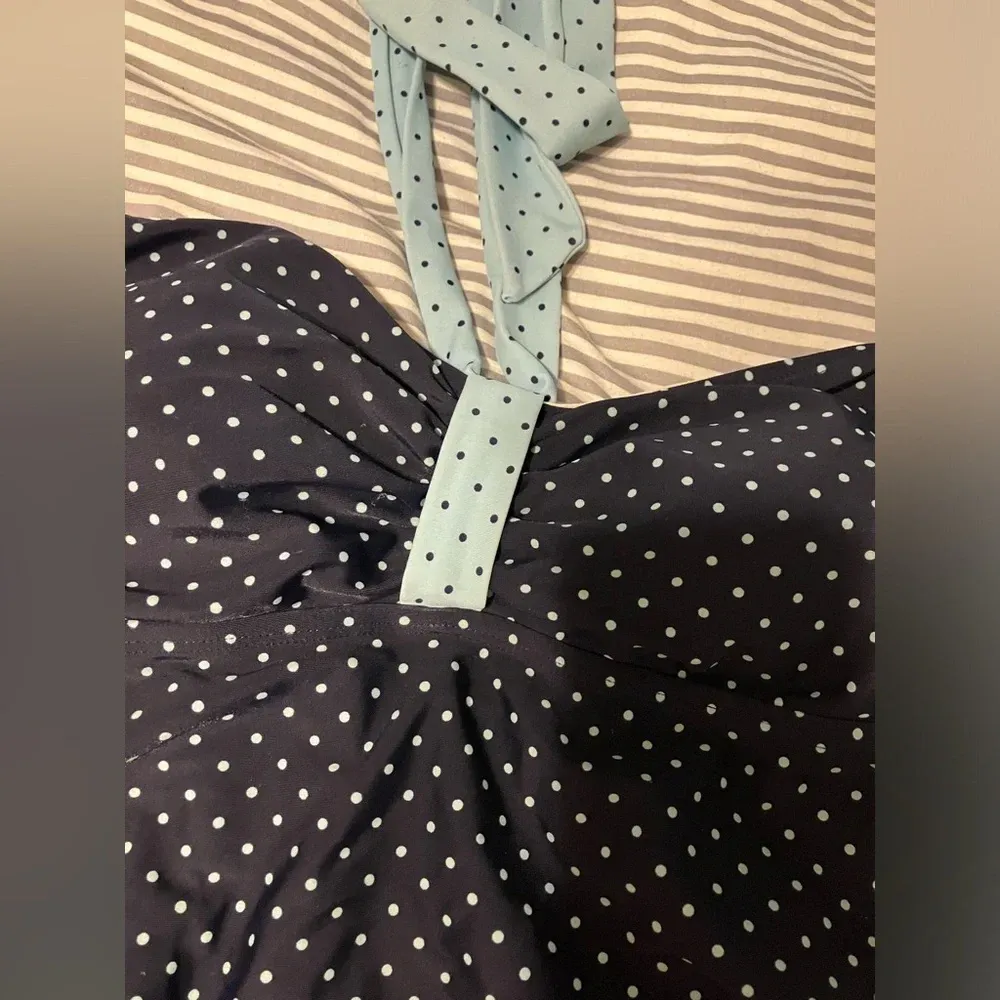 Motherhood Maternity Tankini Medium Blue‎ Polka Dots - Image 2