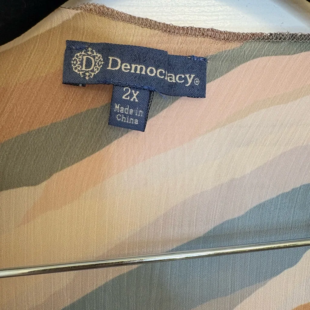 Democracy Boho Sheer Abstract Stripe Kimono Open Front Lightweight Cardigan 2X - Image 4