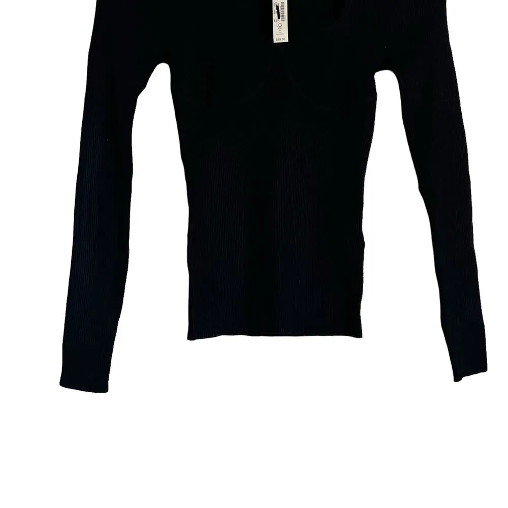 Madewell Black Wide Rib Sweetheart Corset Fitted Sweater Top Size XXS - Image 8