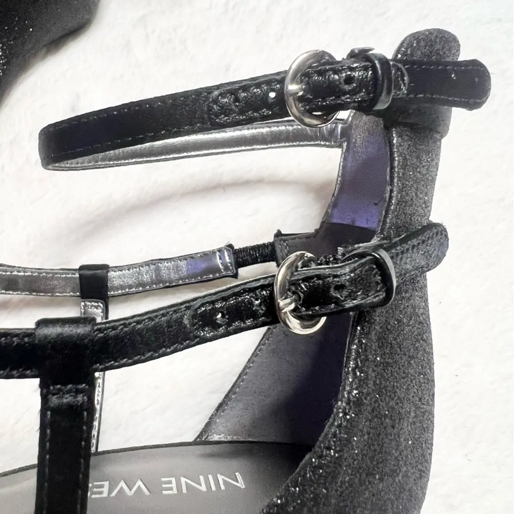 Nine West Black Glitter Strappy Ankle Strap Heels Size 8 - Image 13