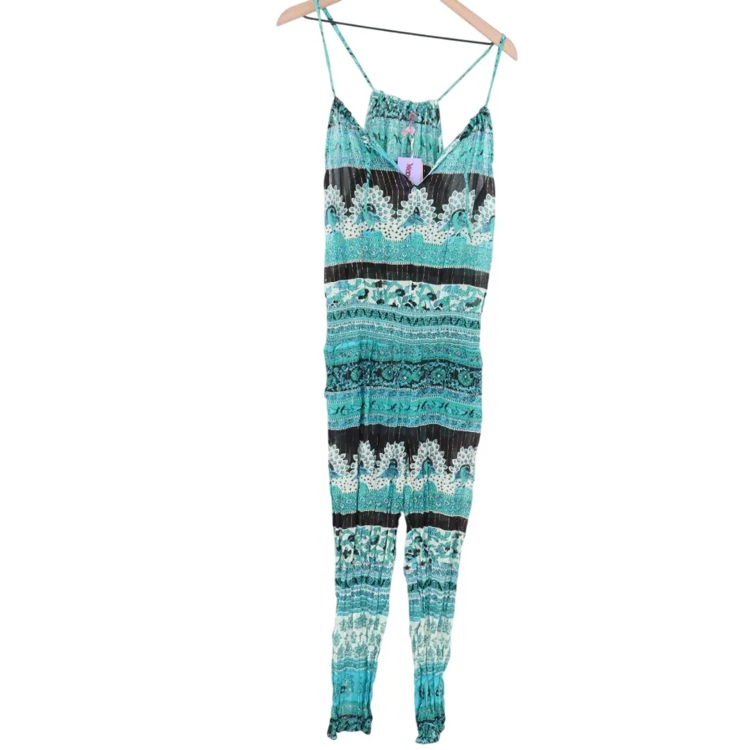 Calypso St Barth Jumpsuit XS Blue Black Paisley Print Spaghetti Strap - Image 2
