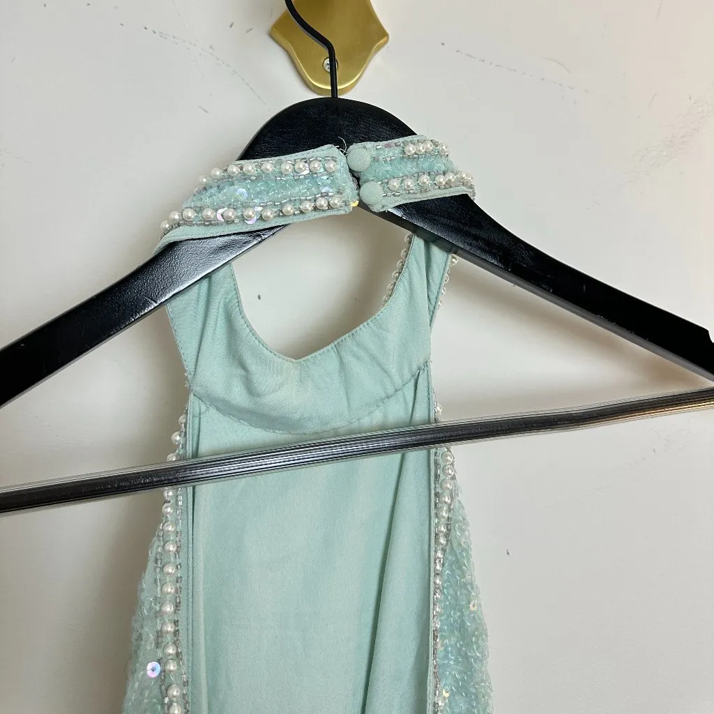 ASOS DESIGN Halter Mini Dress With Embellished Butterfly Artwork in Blue US 6 - Image 8