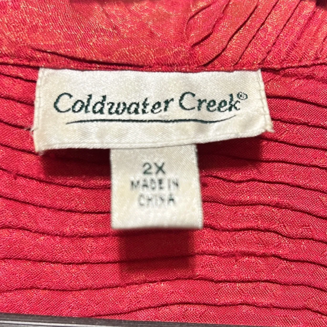 Coldwater Creek Women Button Top 2X Metallic Red Textured Leaf 3/4 Cuff Sleeve - Image 6