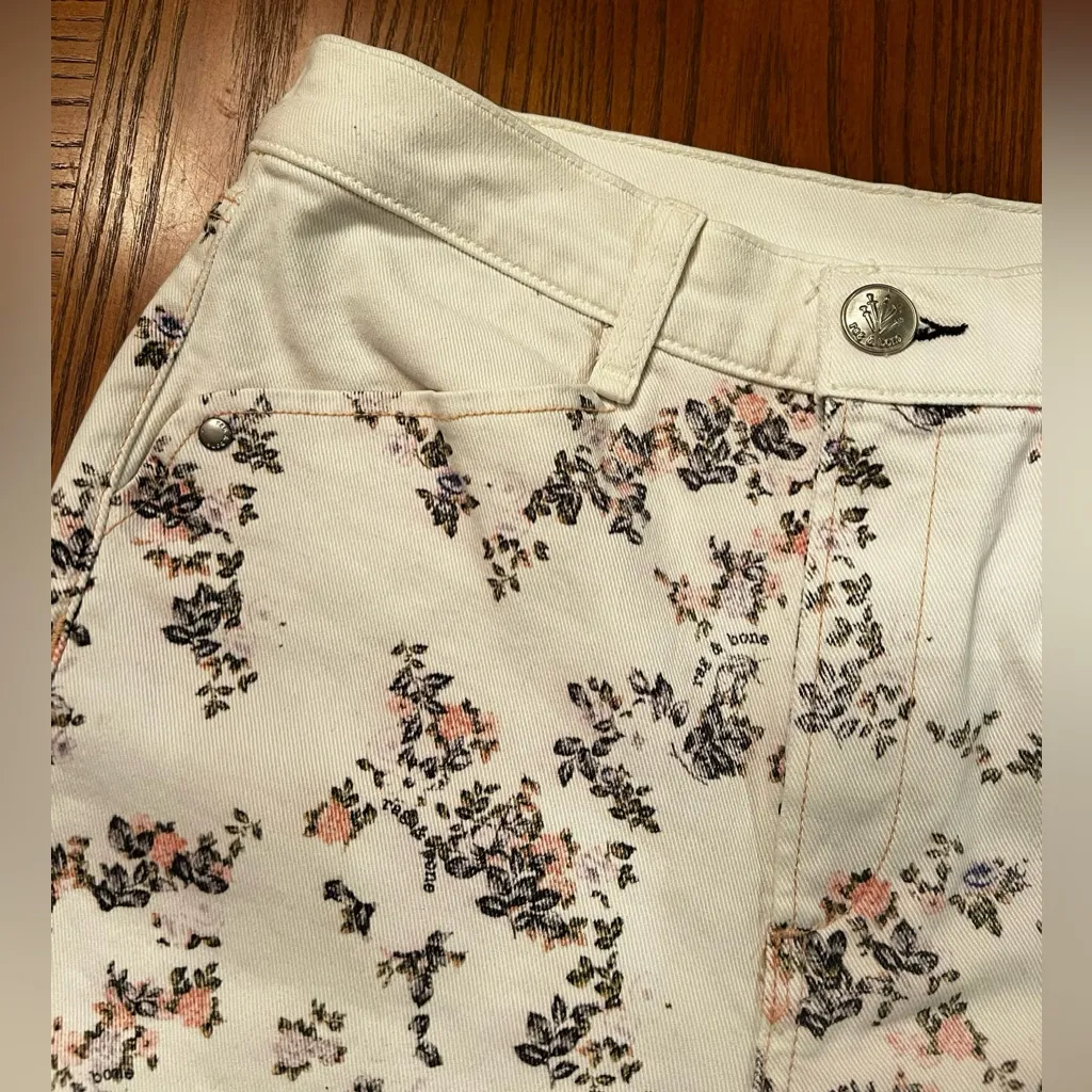 Rag & Bone Ellie High Rise Crop Ankle Jeans in Micro Pink Floral White‎ Size 28 - Image 12