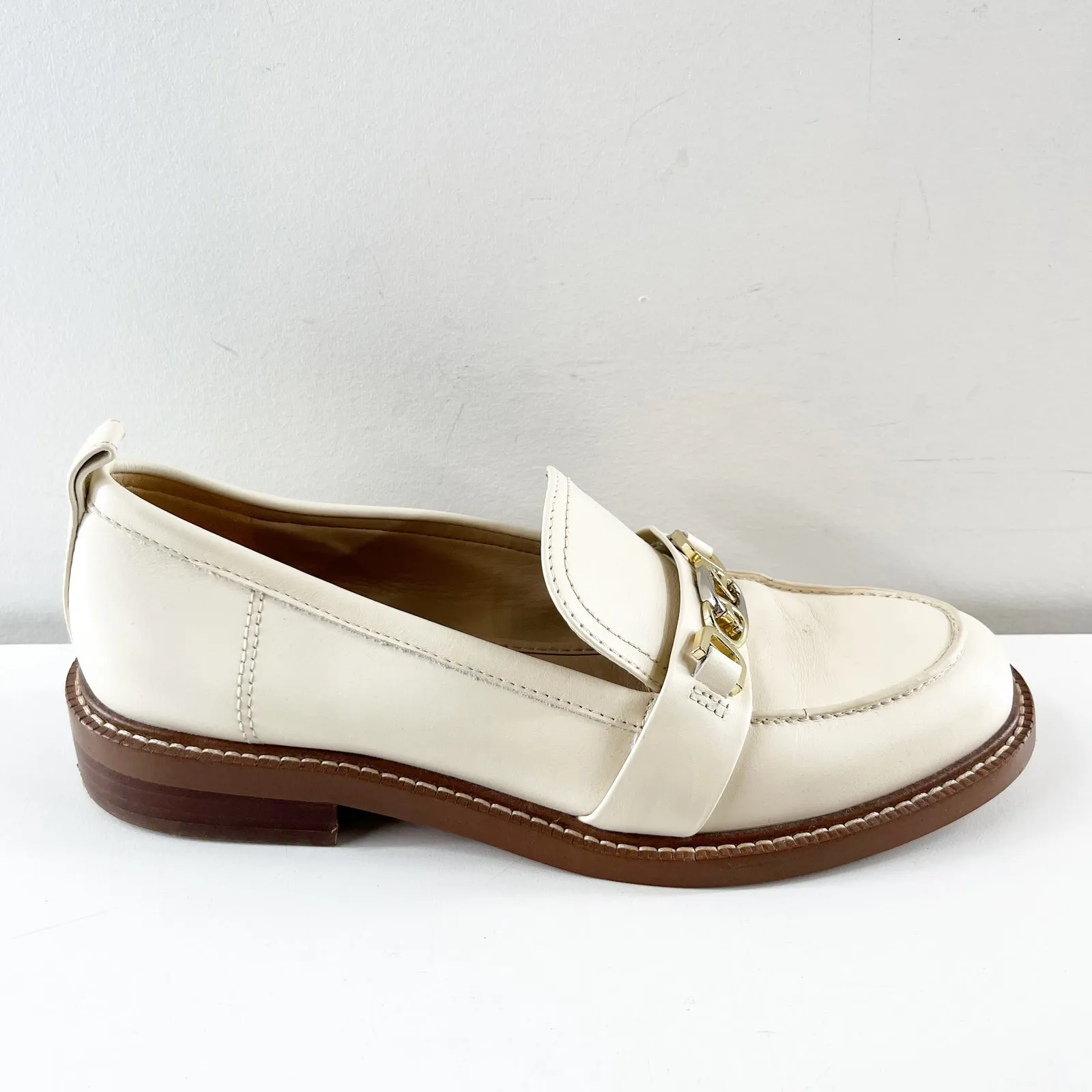 Sam Edelman Christy Patent Leather Chain Detail Loafers Flats Cream Ivory 7 - Image 2
