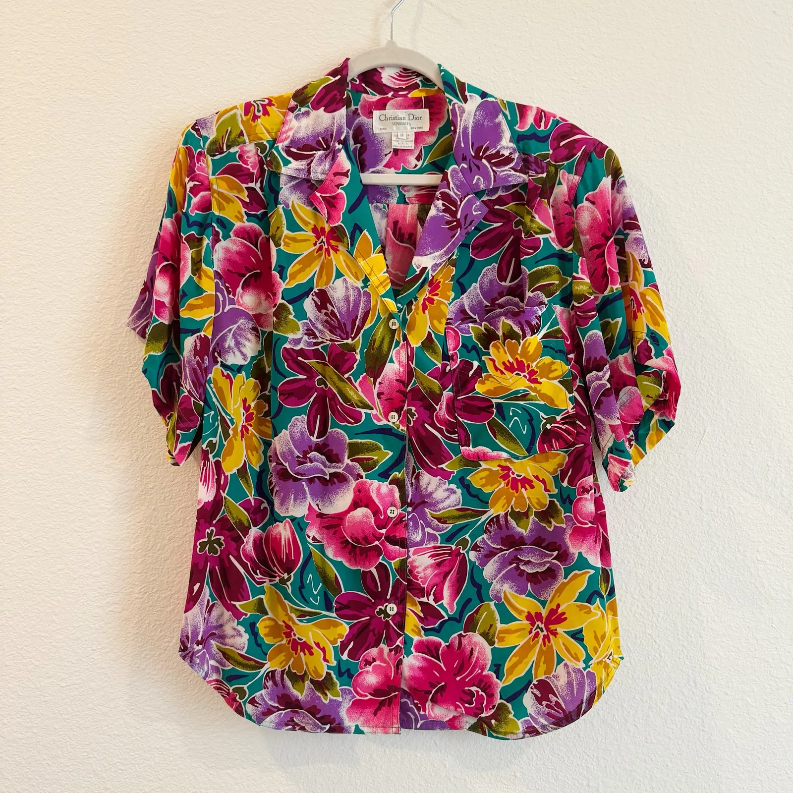 Vintage Christian Dior Floral Vacation Shirt & Pants Set 100% Cotton Size 12/14 - Image 2