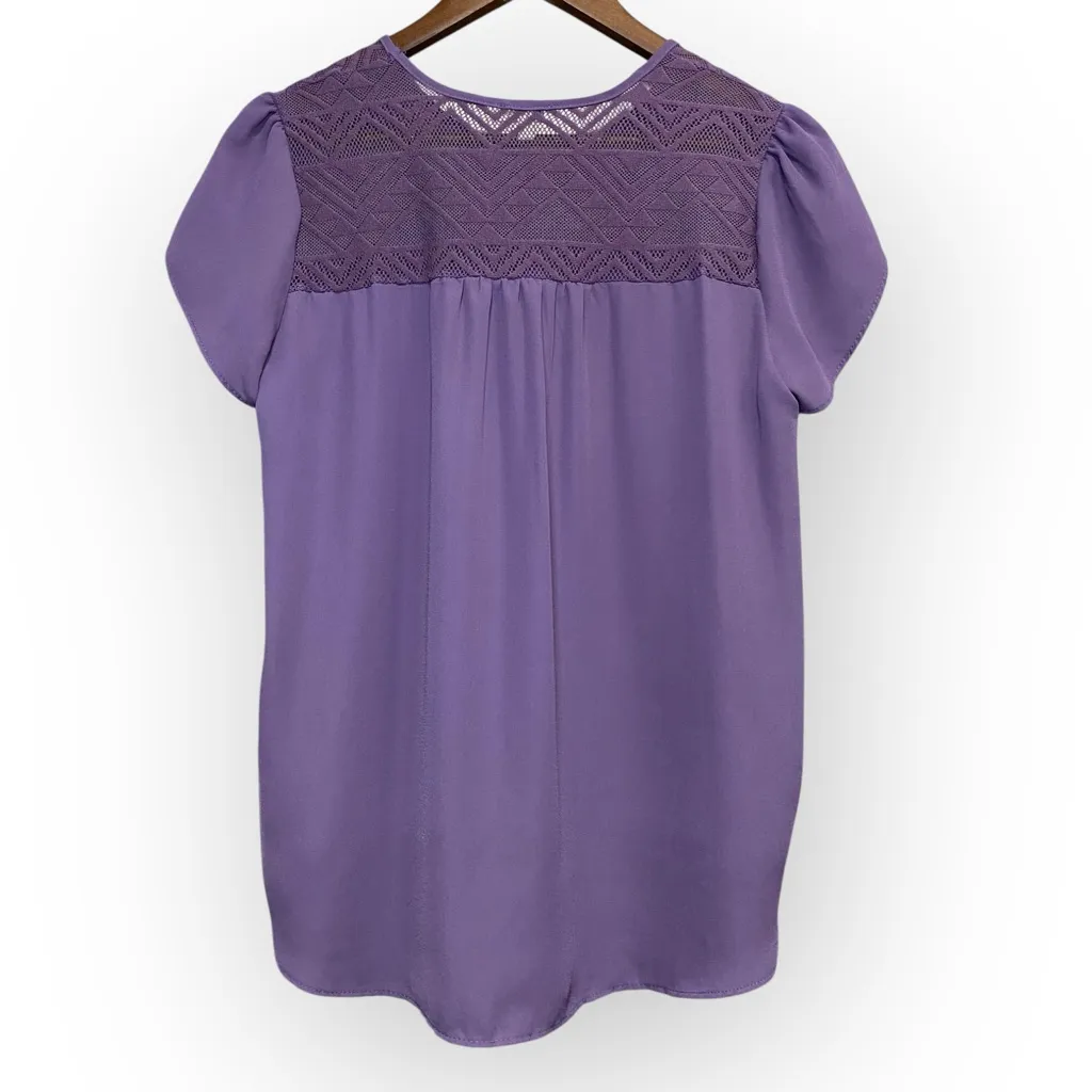 Lily White Lavender Flutter Sleeve Top Medium Aztec Lace Boho Blouse - Image 3