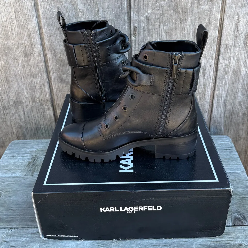 KARL LAGERFELD PARIS Womens Black Rhinestone Chained Strap Almond Toe Boots 6.5 - Image 5