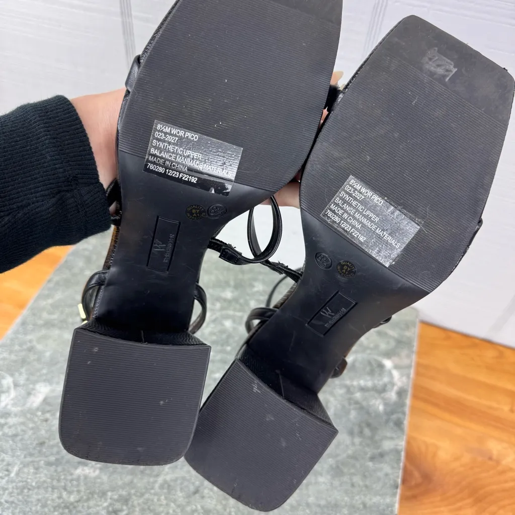 Worthington Wor Pico Black Strappy Block Heels Square Toe Snakeskin Ankle Strap - Image 5