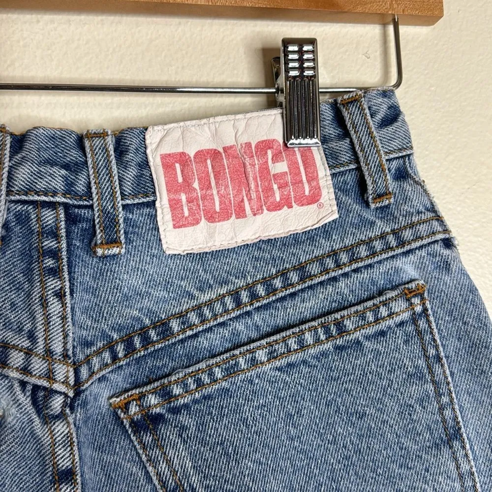 Vintage bongo button fly denim jean shorts  big logo on back size 3 - Image 9
