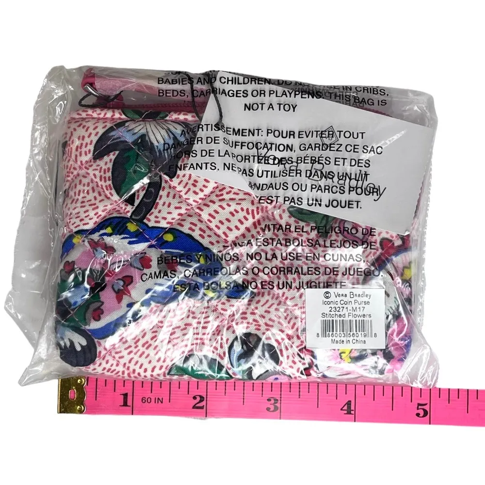 NEW Vera Bradley Iconic COIN PURSE Handbag Zip Change Purse 3x5 Pink Blue Floral - Image 3