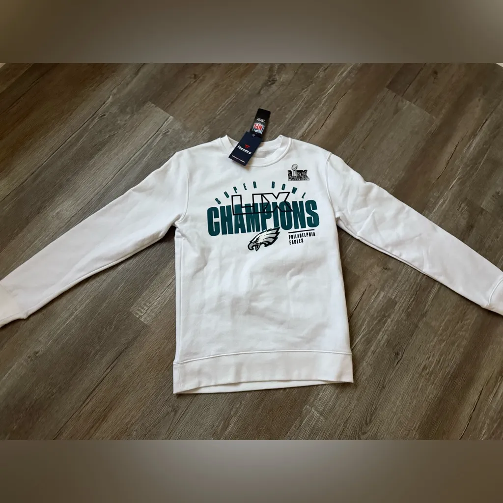 Philadelphia Eagles Sweatshirt Crewneck Pullover Fleece White Green Size XS S - Image 3