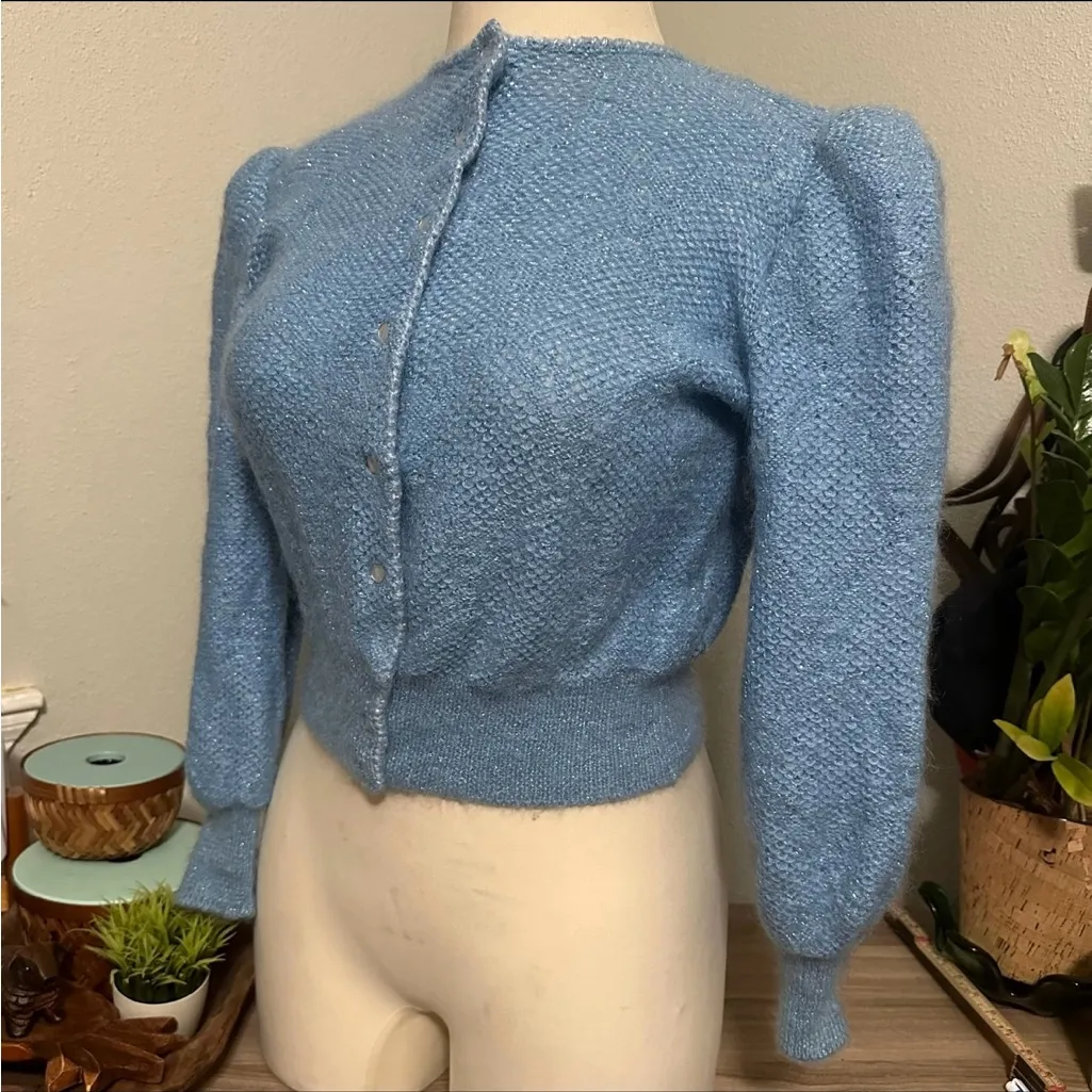 Vintage Mohair/Nylon Powder Blue Puffed Sleeve with Snapbutton Closure - Medium - Image 2