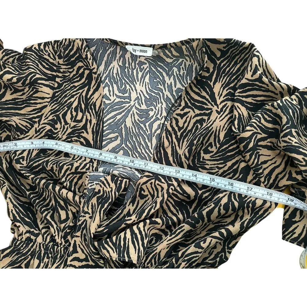 Day+moon Tied Bust Flared Sleeve Romper Zebra Print brown and black zebra print. - Image 8