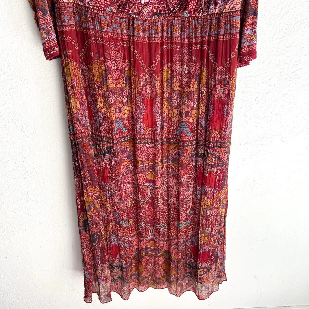 Soft Surroundings Niran Red Paisley Maxi Dress Large Peasant Prairie western - Image 4