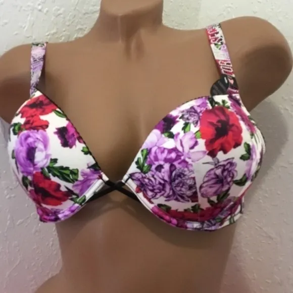 Victoria’s Secret Bombshell Bra Rhinestone Lingerie GLAM CZ 32C Black Purple - Image 2