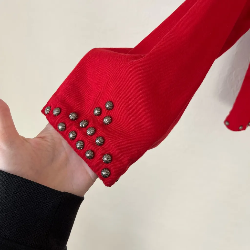 Vintage Western Southwestern Concho Metal Rivet Crop Jacket Red Size Large - Image 3