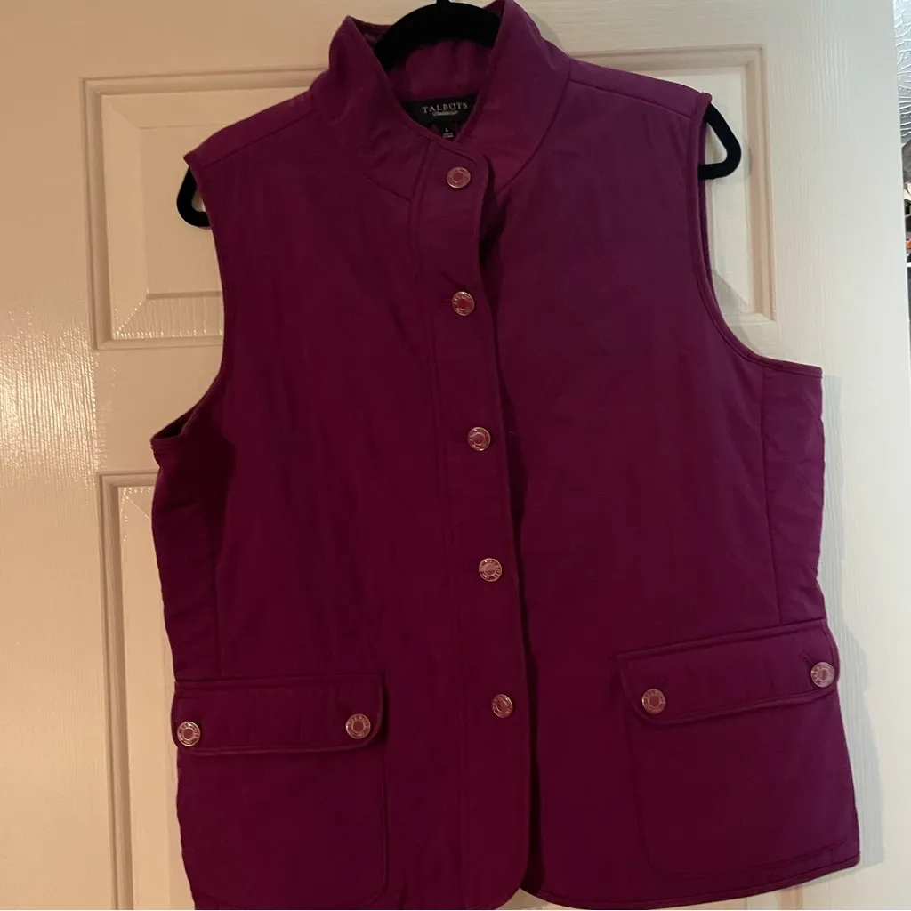 Talbots Rich Purple Diamond Quilted Vest Pockets L - Image 5