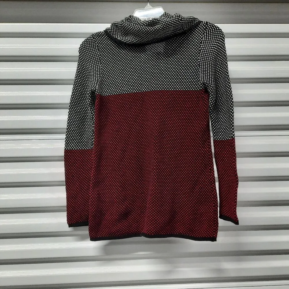 Calvin Klein Sweater Women's Extra Small XS Red Black Cowl Neck Long Sleeve - Image 3