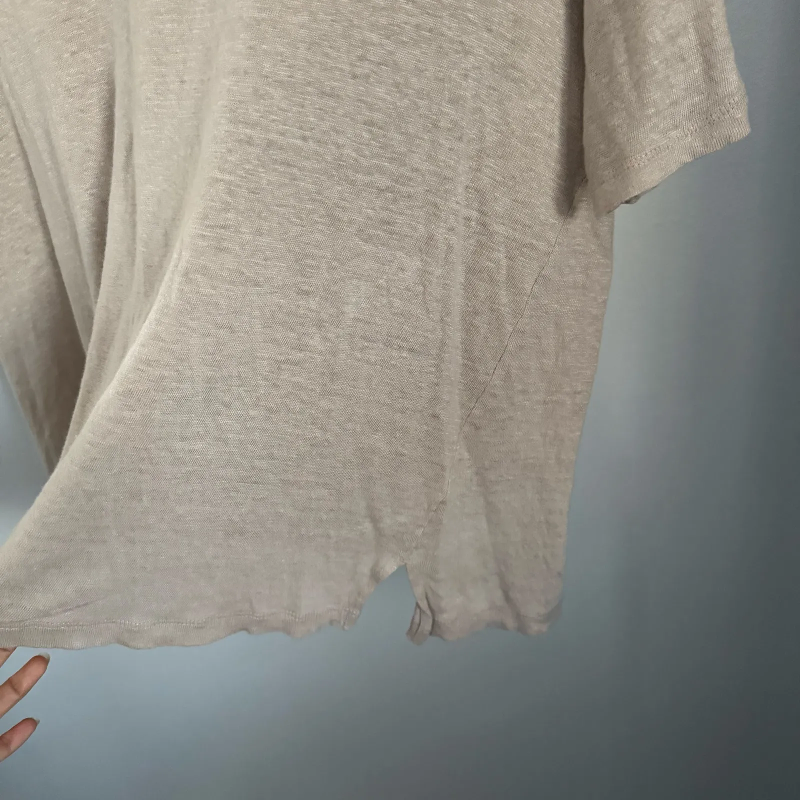 J.Jill 2X Love Linen V Neck Short Sleeve Tee Tan Beige Relax Coastal Resort - Image 2