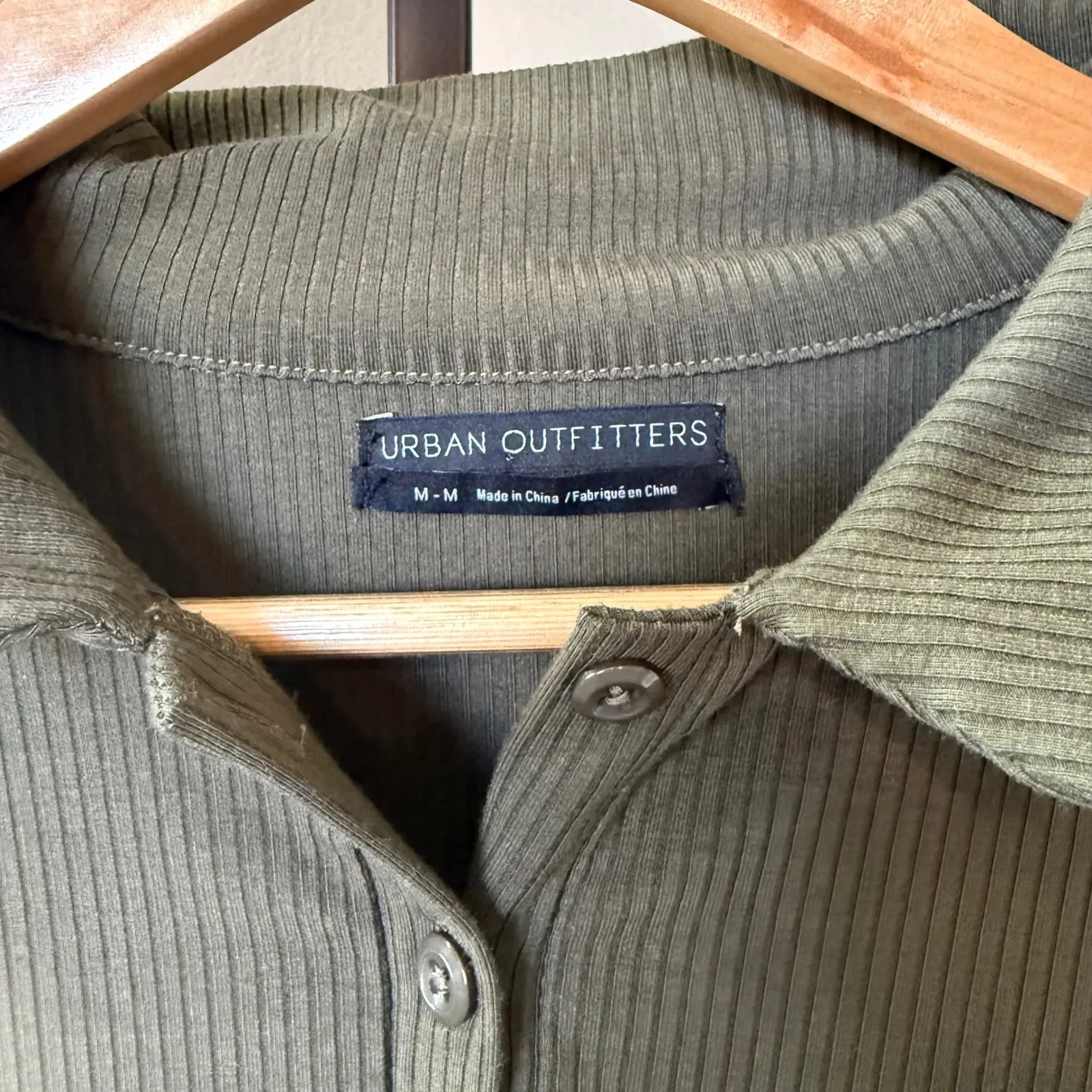 Urban Outfitters Gwen Olive Green‎ Collared Long Sleeve Cutout Mini Dress Size M - Image 4