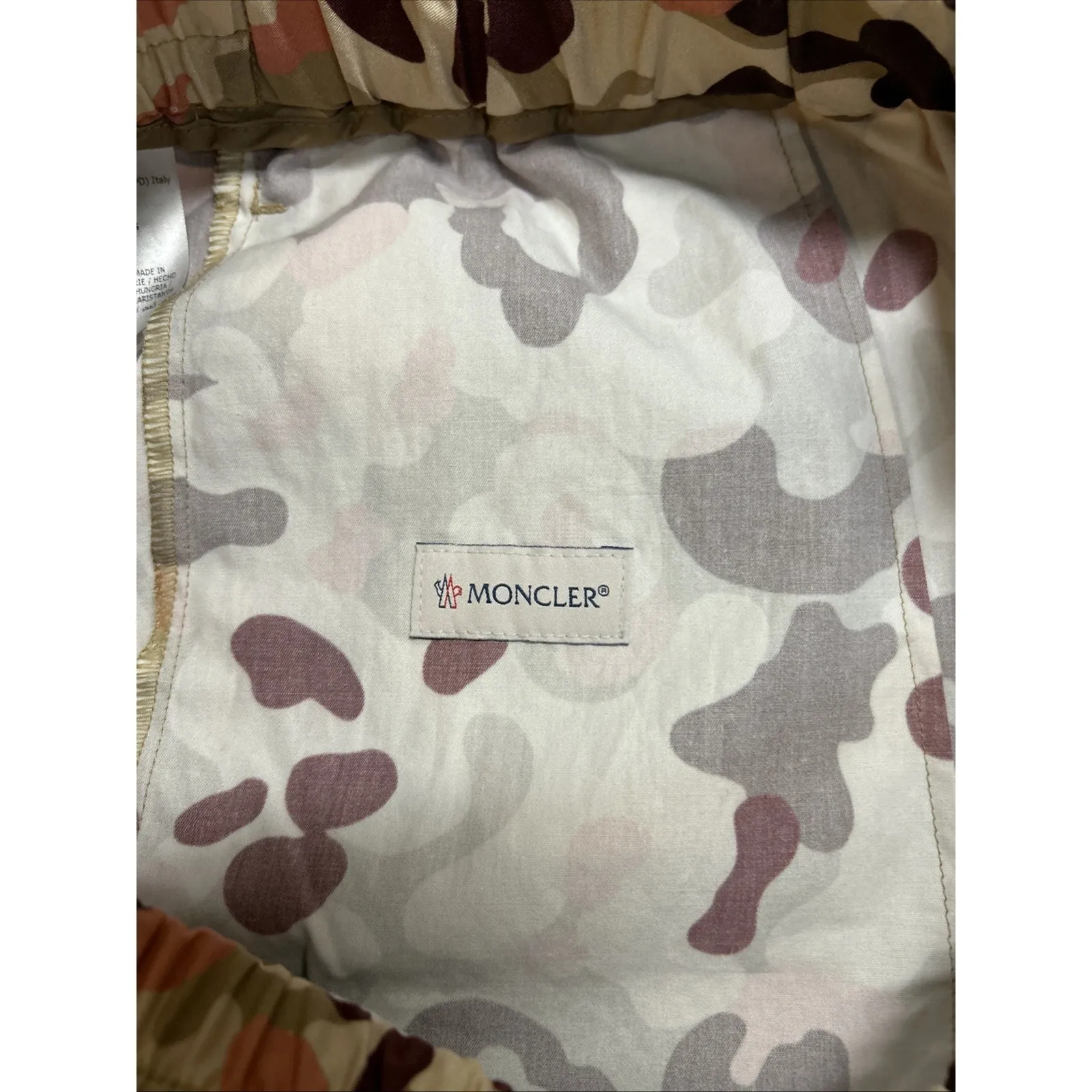 Moncler Women M Shorts Tan Pink Camouflage Cotton High Waist Drawstring IT 44 - Image 9