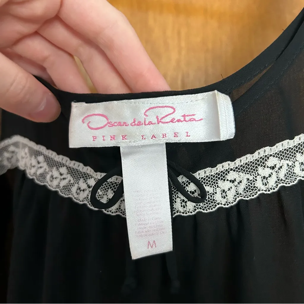 Oscar de la Renta Vintage Sheer Lace Trim Tank Black White Whimsigoth Feminine - Image 4