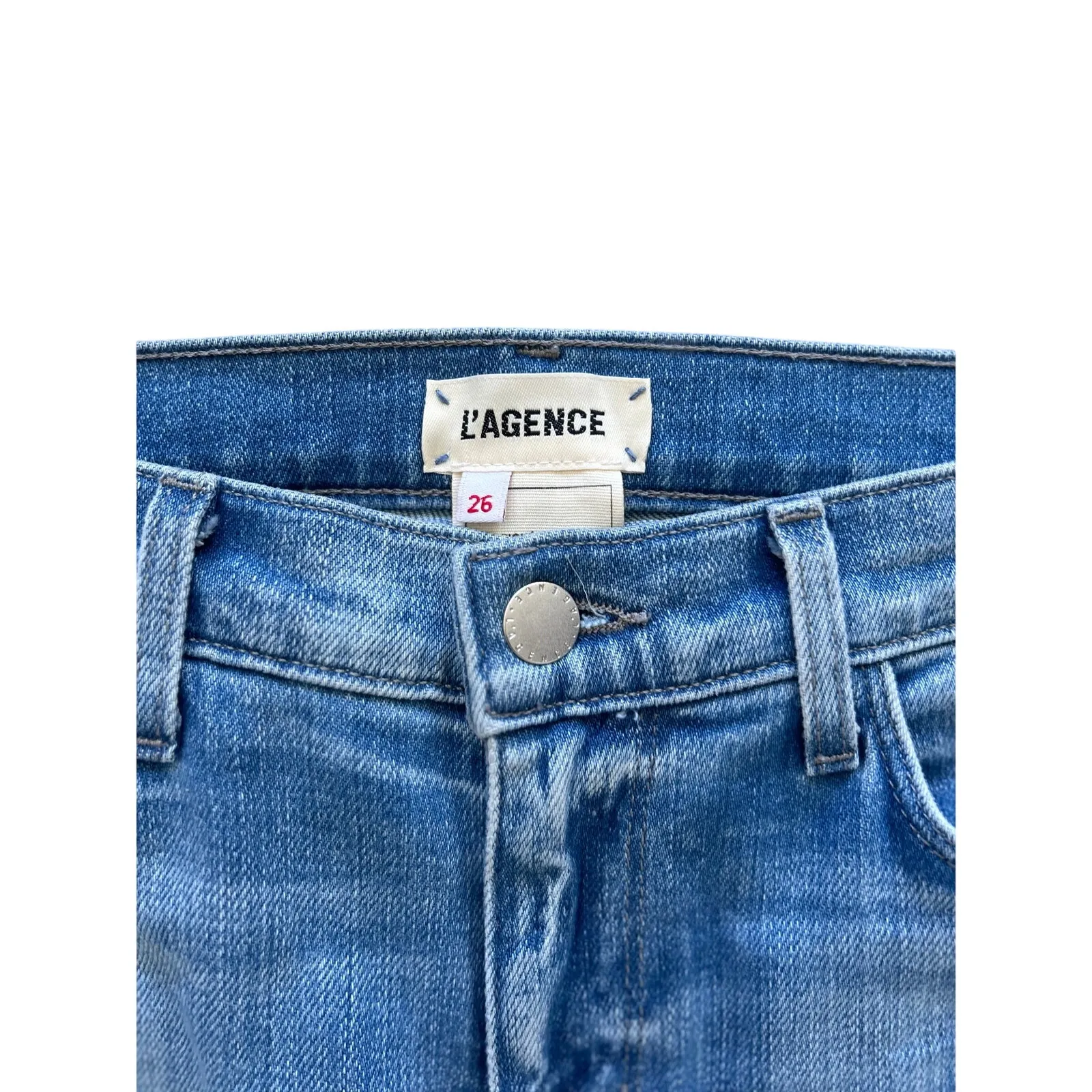 L'Agence El Matador Slim High Rise Distressed Crop Medium Blue "Glacier" Wash - Image 3