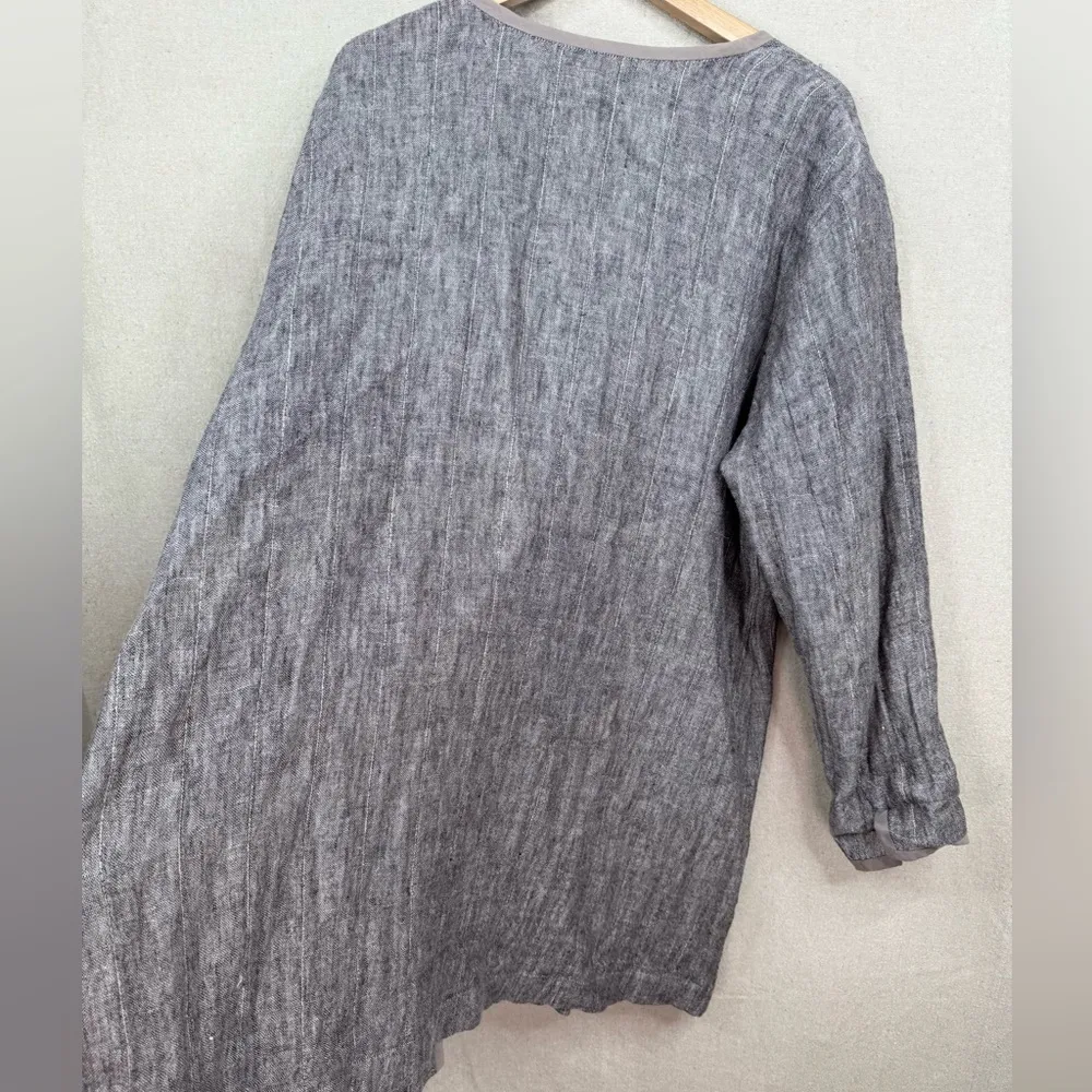 Eileen Fisher Kimono Cardigan Jacket 1X Brown Long Sleeve Linen Tie Front - Image 6