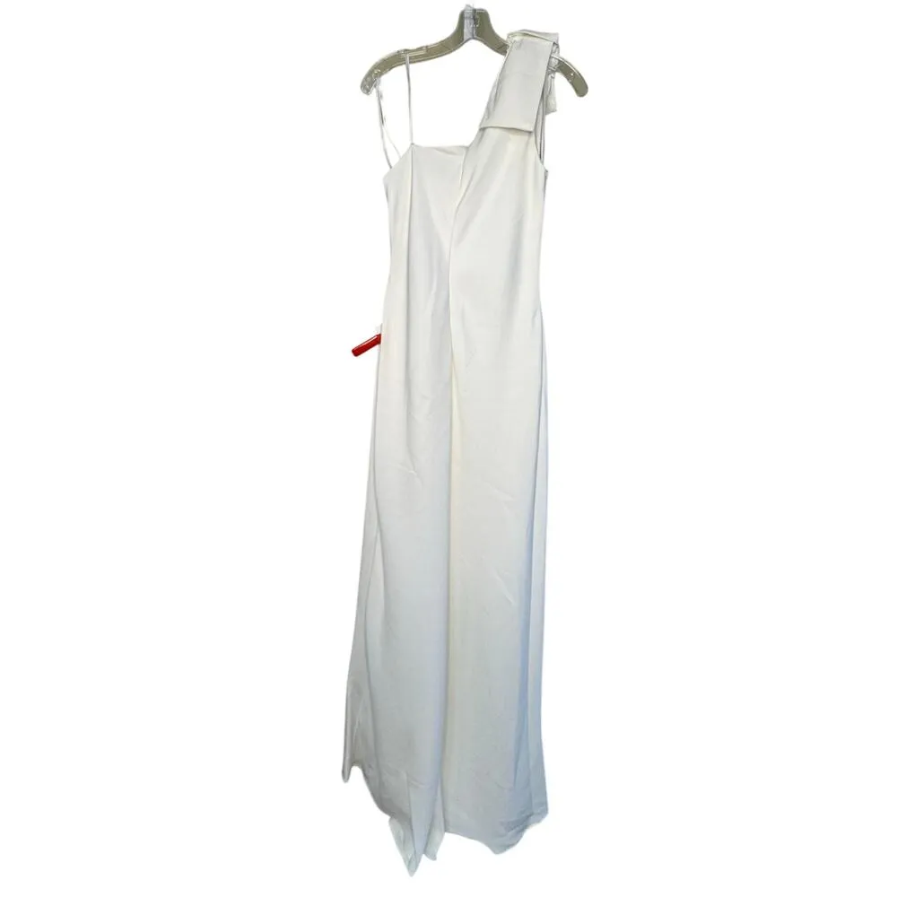 Mac Duggal NWT Crepe One Shoulder Bow Gown in White Size 8 - Image 4