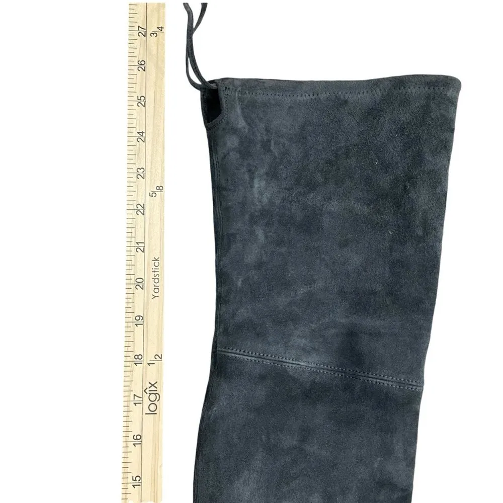 Stuart Weitzman Gray Suede Over-the-Knee Boots Sz 7 Almond Toe Block Heel Shoes‎ - Image 7