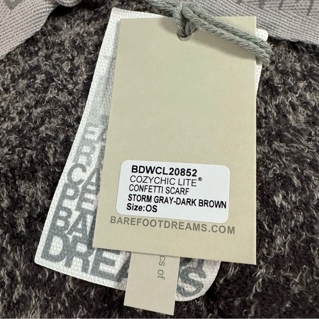 NWT Barefoot Dreams CozyChic Lite Confetti Scarf Grey Brown Luxury Giftable - Image 2