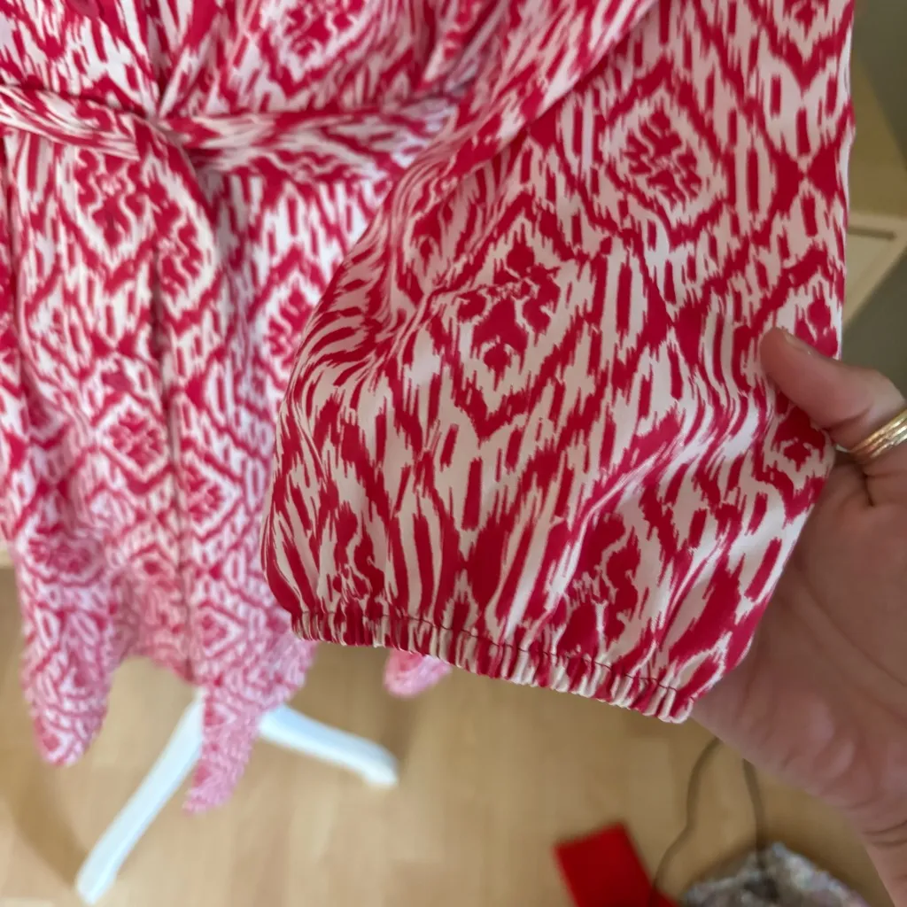 MAEVE ANTHROPOLOGIE Maeve Ikat Frequencies Mini Dress Button Down Waist Tie Sz L - Image 4