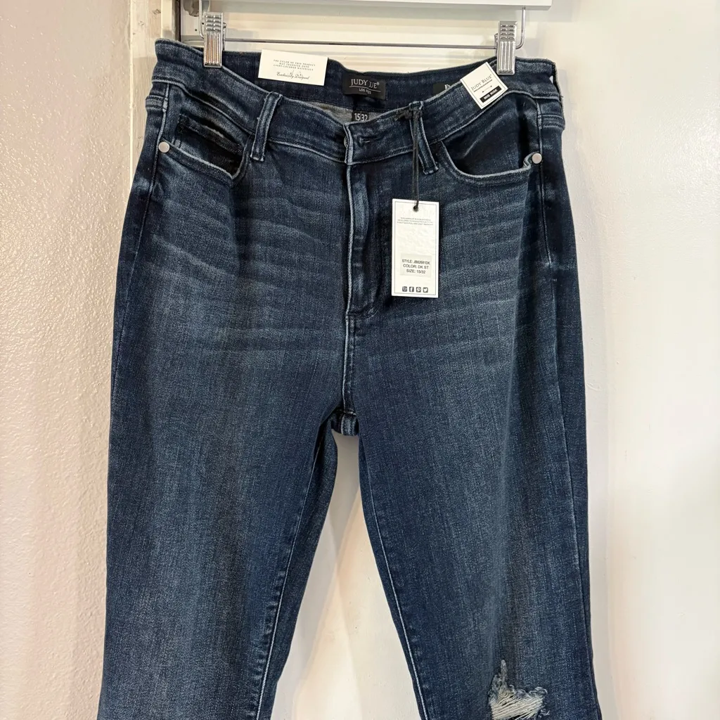 Judy Blue Call The Shots Mid Rise Jeans Flare Stretch Frayed Distressed 15 32 - Image 5