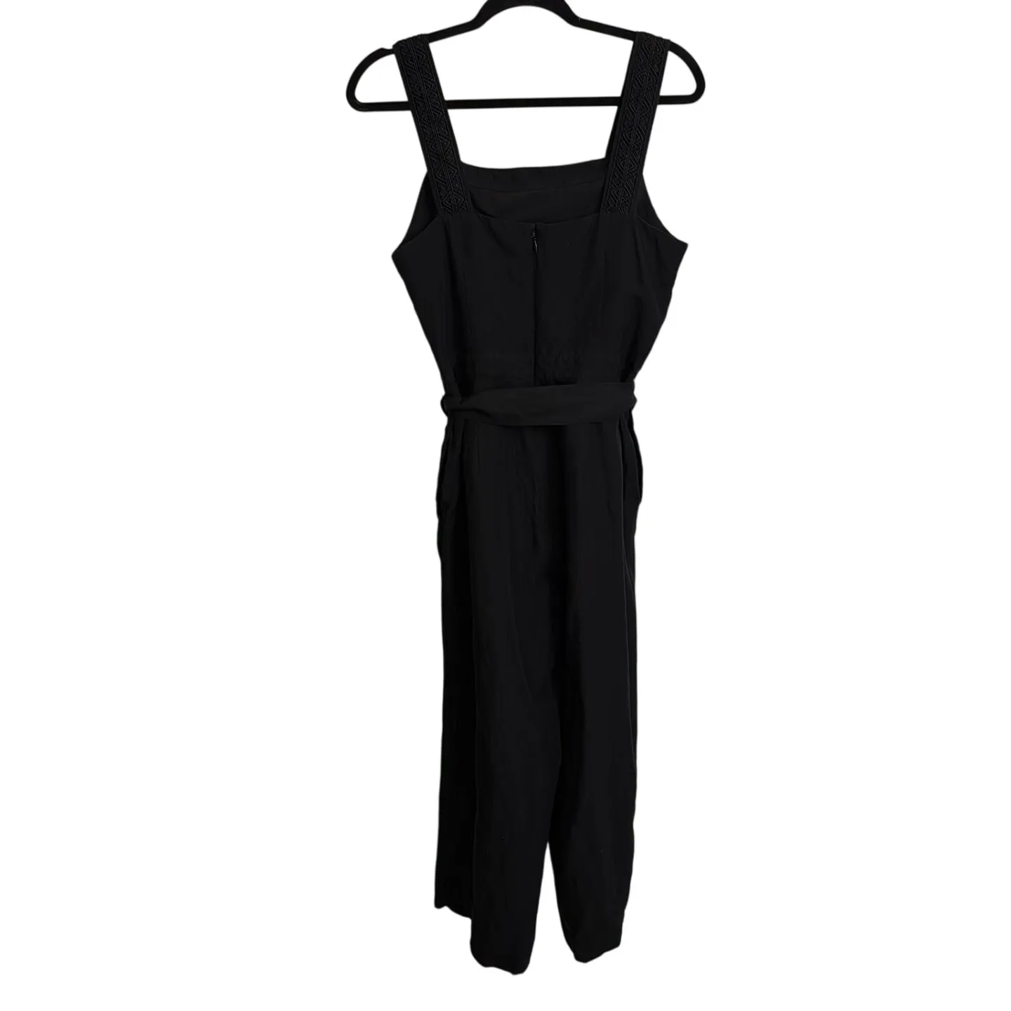 Ann Taylor Jumpsuit Womens 8 Black Stitched Belted Wide Leg Square Neck Cropped - Image 2